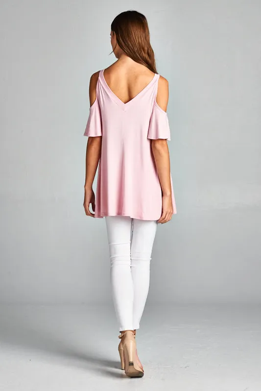 Mauve Crisscross Cold Shoulder Flutter Sleeve