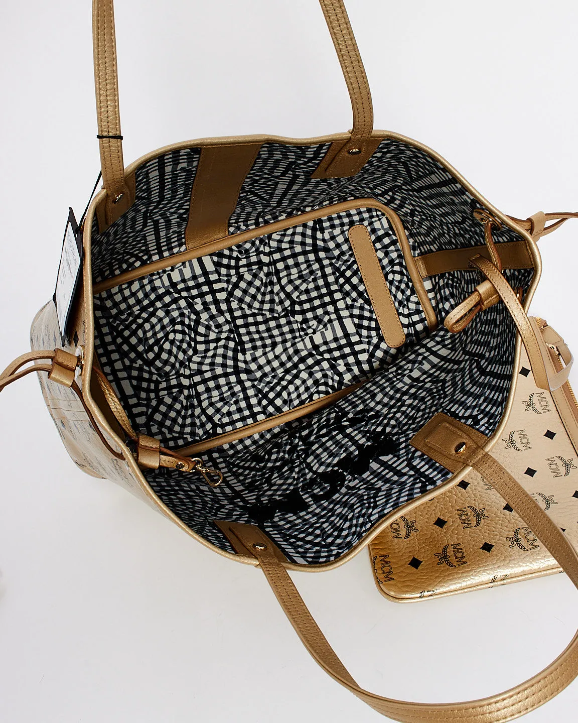 MCM Gold Visetos Monogram Reversible Medium Liz Shopper Tote