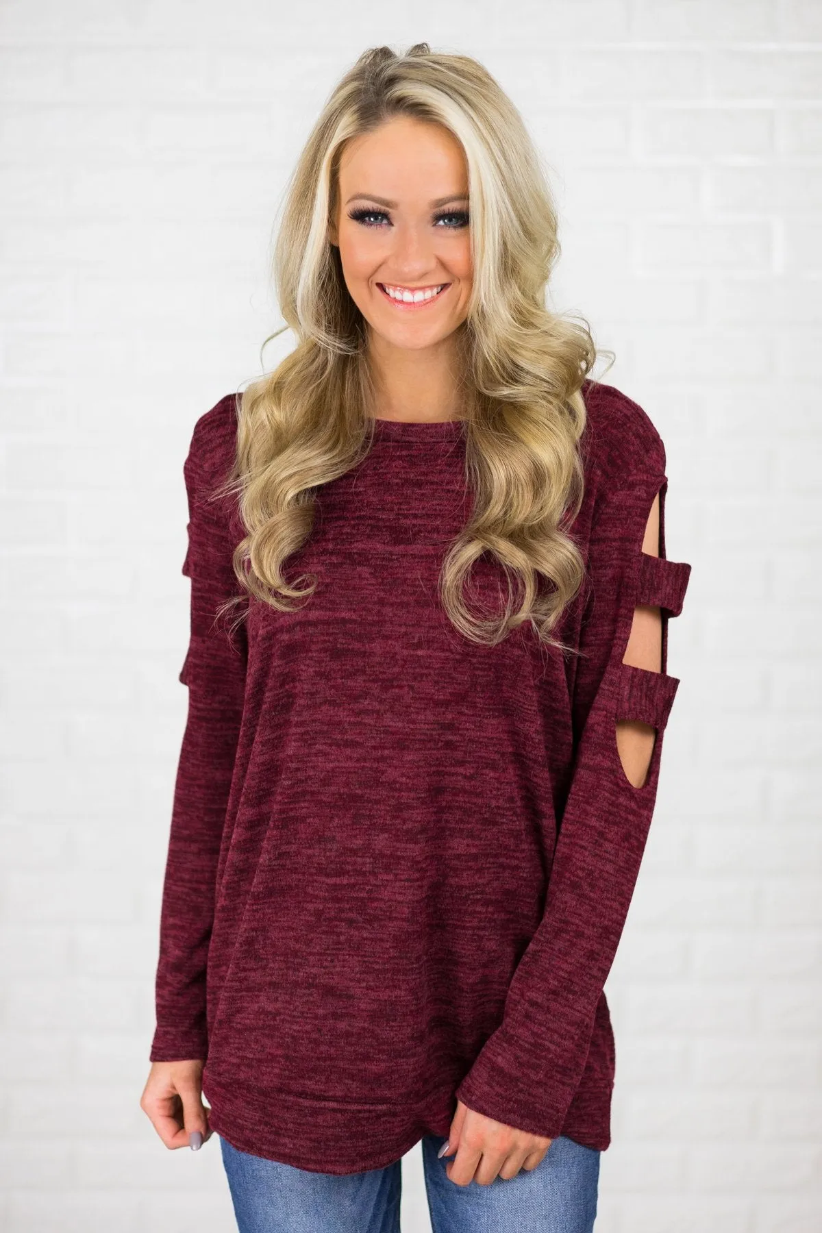 Meet Me Halfway Cold-Shoulder Top ~ Burgundy
