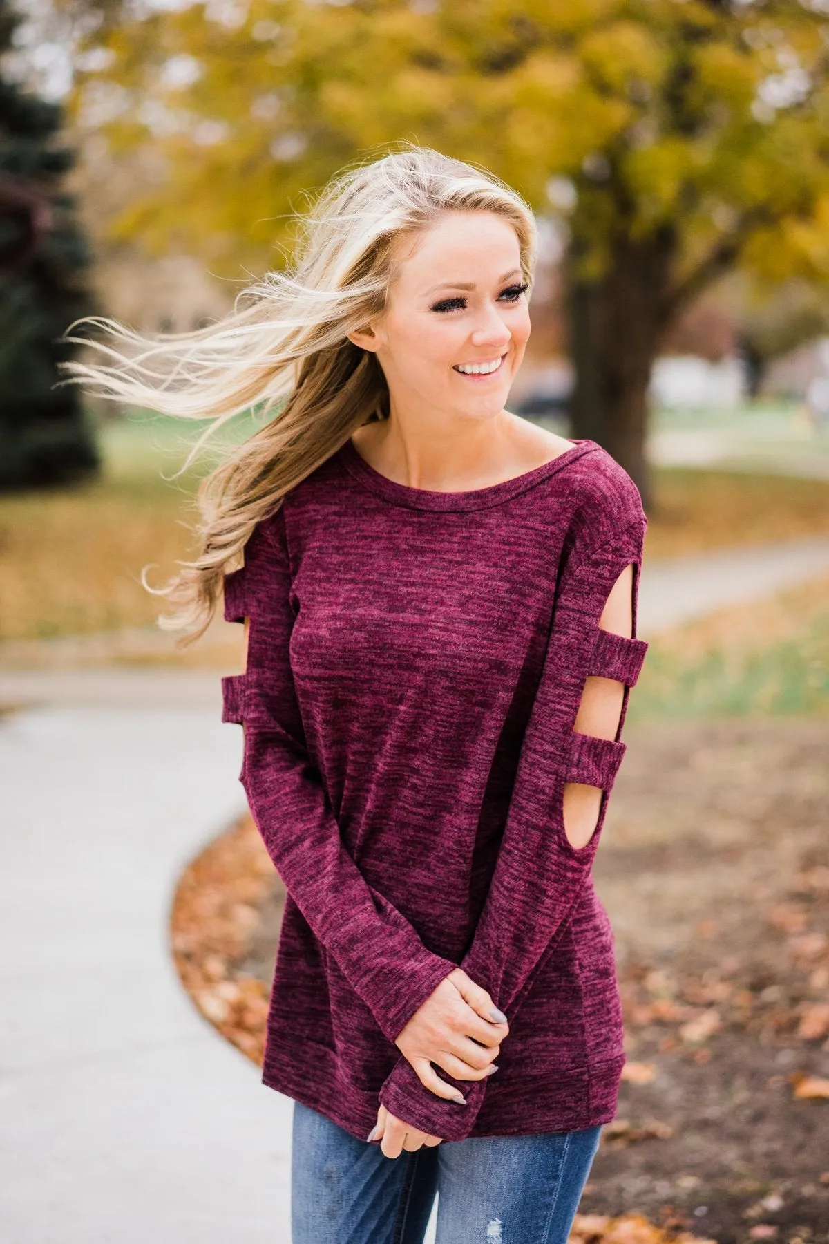 Meet Me Halfway Cold-Shoulder Top ~ Burgundy