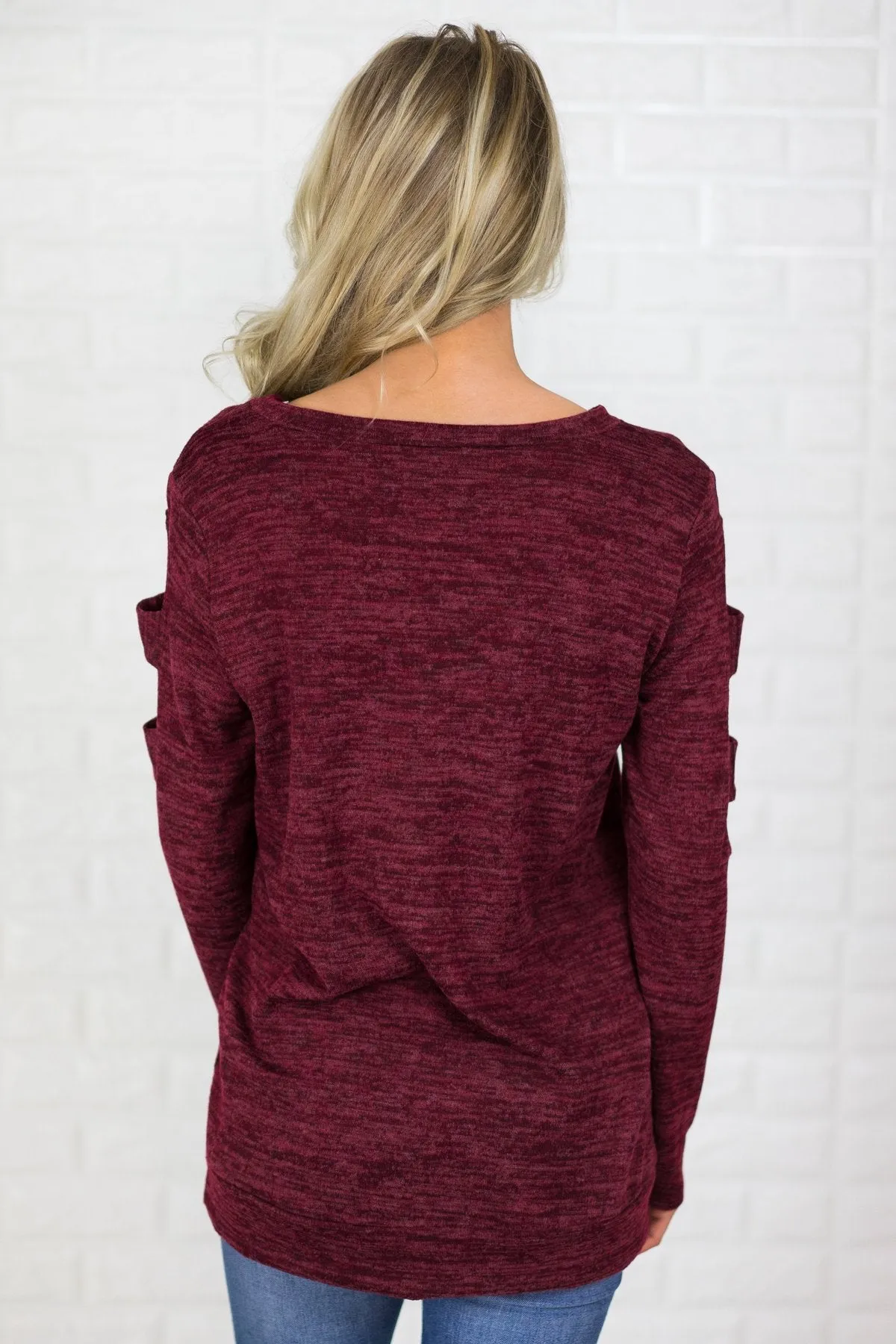 Meet Me Halfway Cold-Shoulder Top ~ Burgundy