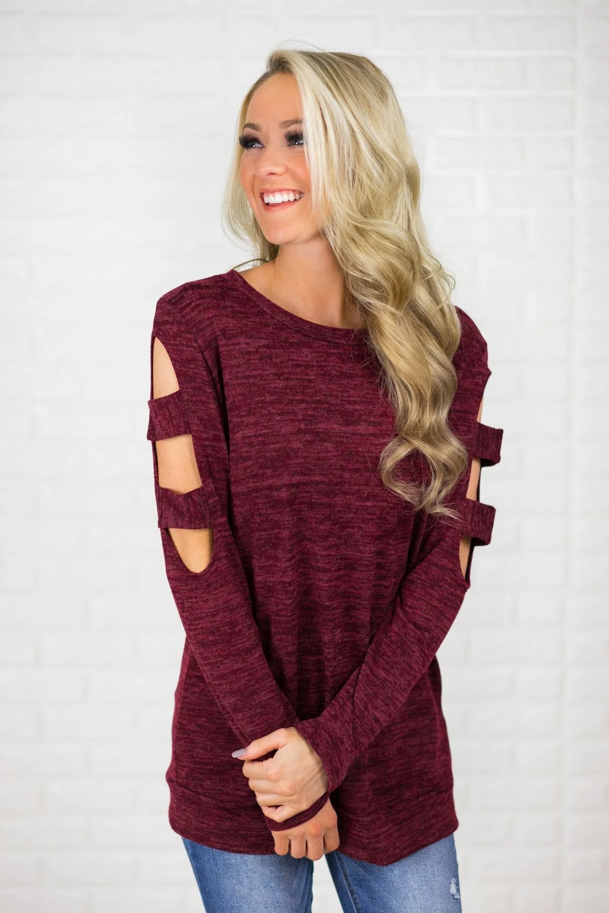 Meet Me Halfway Cold-Shoulder Top ~ Burgundy