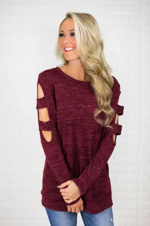 Meet Me Halfway Cold-Shoulder Top ~ Burgundy