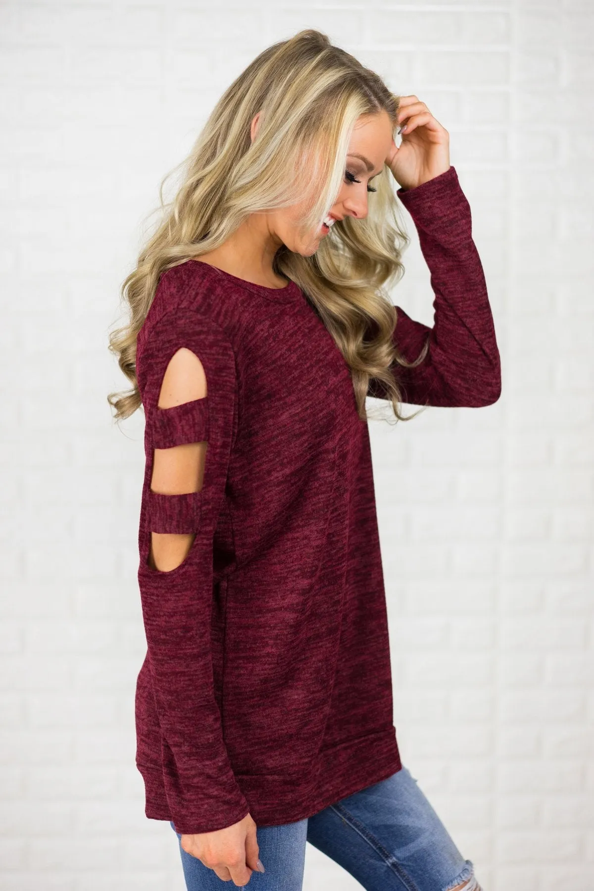 Meet Me Halfway Cold-Shoulder Top ~ Burgundy