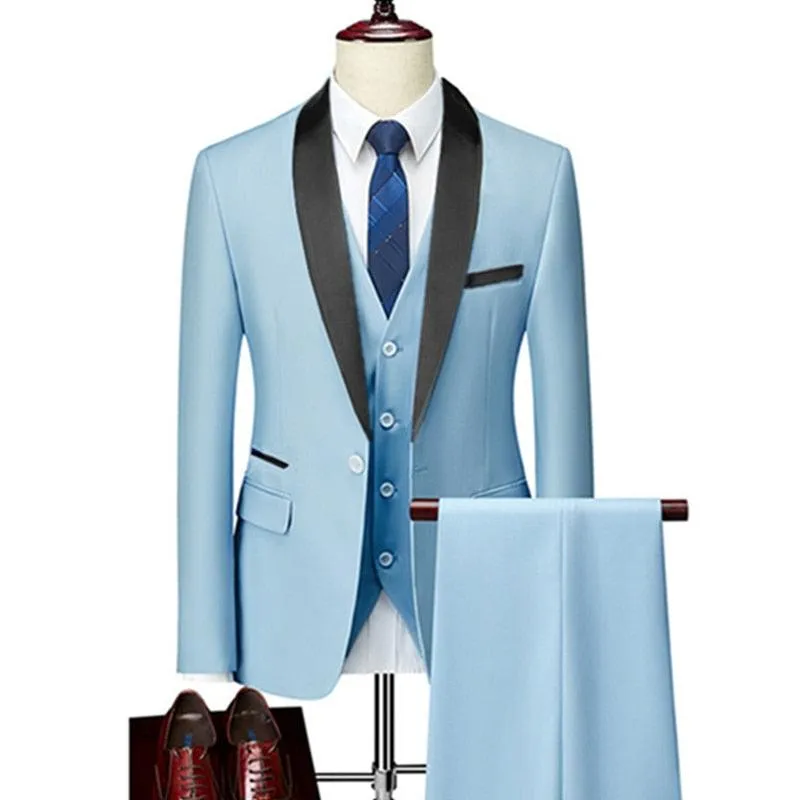 Men Skinny 3 Pieces Set Formal Slim Fit Tuxedo Suit