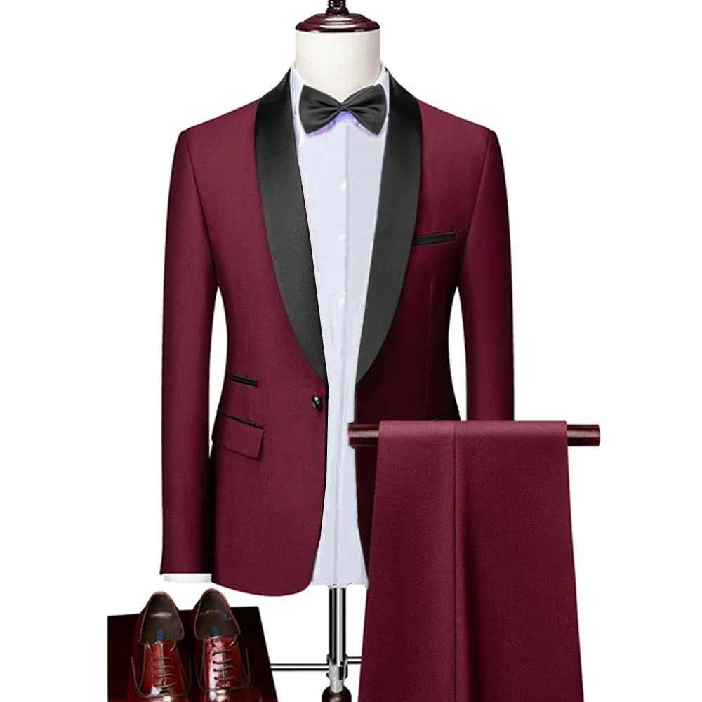 Men Skinny 3 Pieces Set Formal Slim Fit Tuxedo Suit
