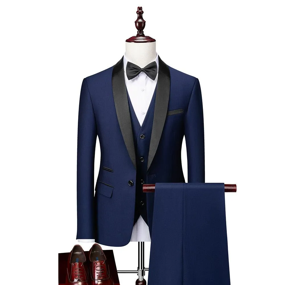 Men Skinny 3 Pieces Set Formal Slim Fit Tuxedo Suit