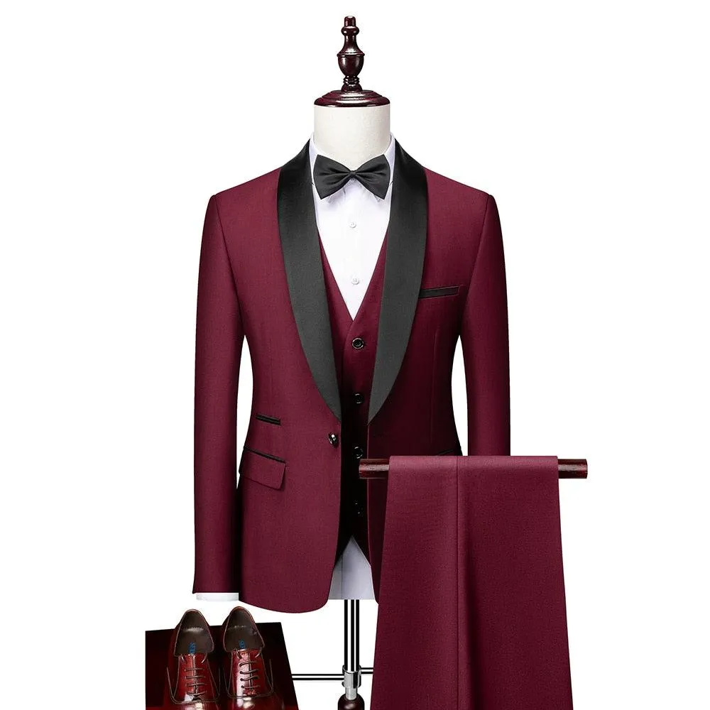 Men Skinny 3 Pieces Set Formal Slim Fit Tuxedo Suit