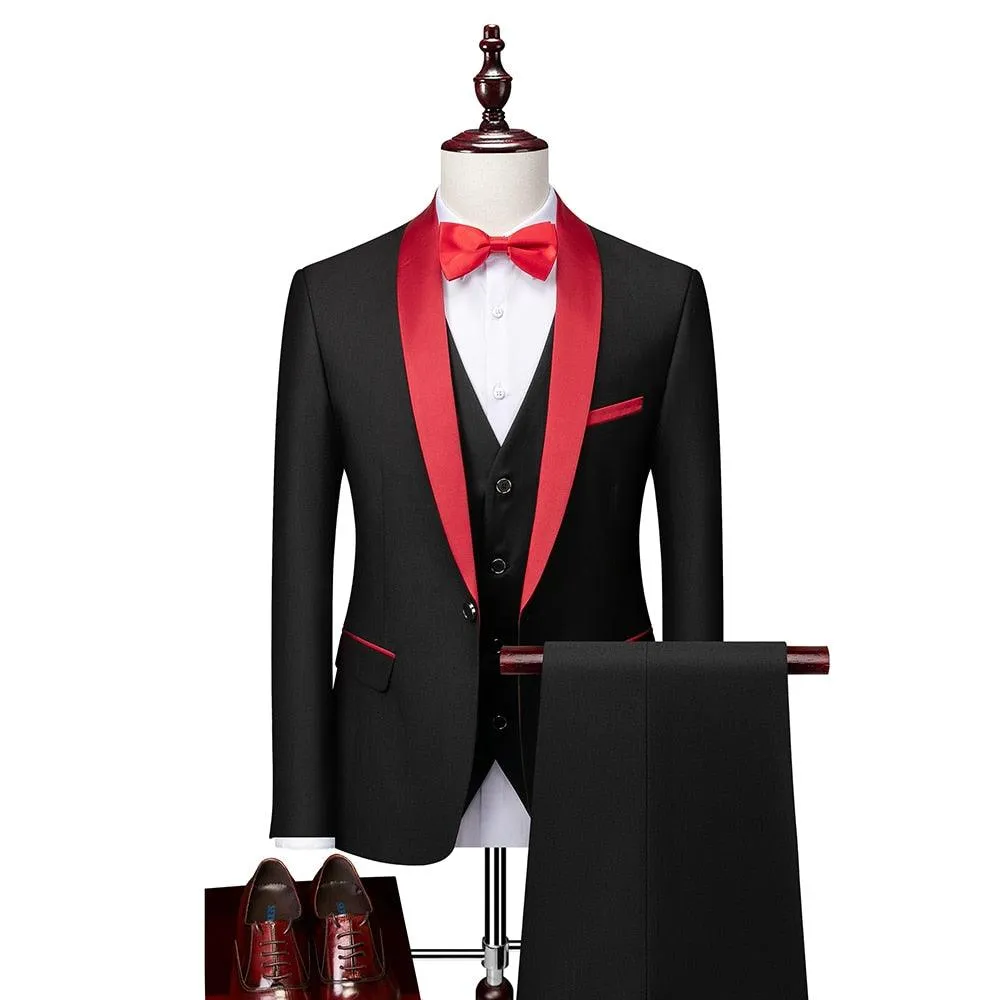 Men Skinny 3 Pieces Set Formal Slim Fit Tuxedo Suit