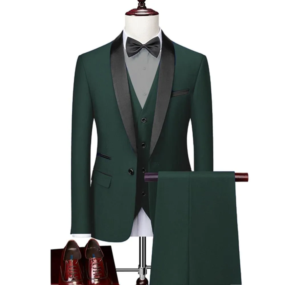 Men Skinny 3 Pieces Set Formal Slim Fit Tuxedo Suit