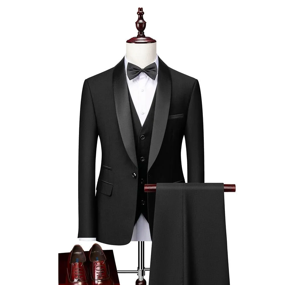 Men Skinny 3 Pieces Set Formal Slim Fit Tuxedo Suit