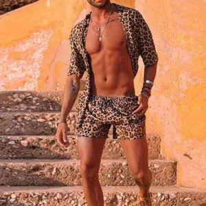 Men's Casual Holiday Printed Shirt Shorts Two-piece Suit