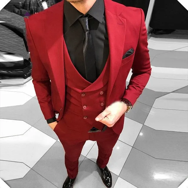 Men's Custom Red Tuxedo (Jacket   Pants   Vest) Up To 6XL