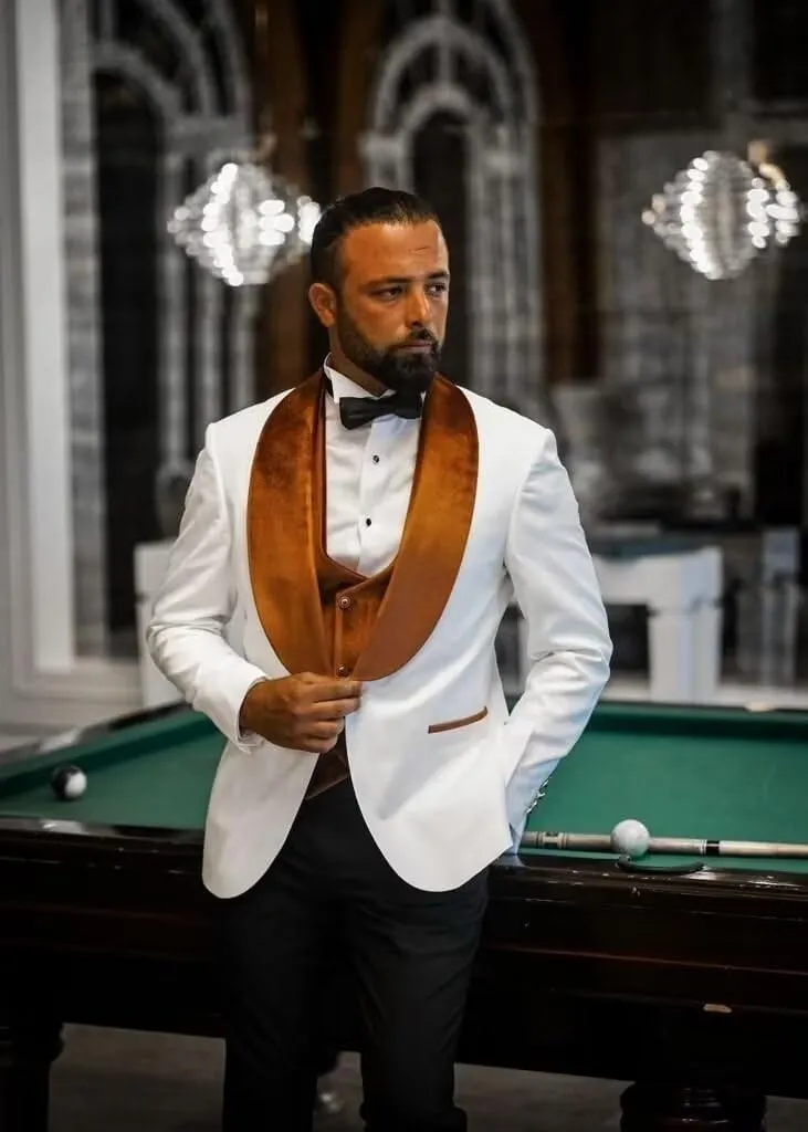 Men's Floral Tuxedo Suits Luxury Embroide Regular Fit Suit 3 Piece Set Wedding Blazer Dinner Tuxedo for Party Plus Size 52 White-Black