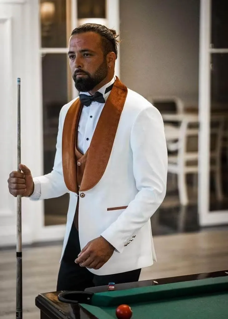 Men's Floral Tuxedo Suits Luxury Embroide Regular Fit Suit 3 Piece Set Wedding Blazer Dinner Tuxedo for Party Plus Size 52 White-Black