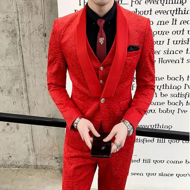 Men's Luxury Design Dress Suit Up To Size 3XL In 4 Colors