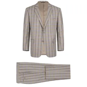 Men's Renoir Two Piece Windowpane Tan Slim Fit Suit