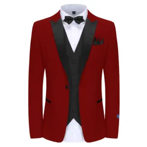 Men's Slim-Fit 3PC Satin Peak Lapel Tuxedo (RED, IVORY)