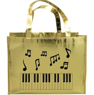 METALLIC GOLD TOTE BAG MUSIC NOTES & KEYBOARD (O/P)
