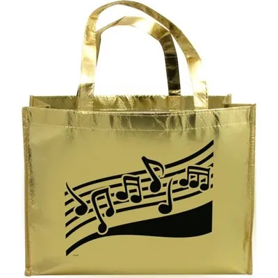 METALLIC GOLD TOTE BAG MUSIC STAFF (O/P)