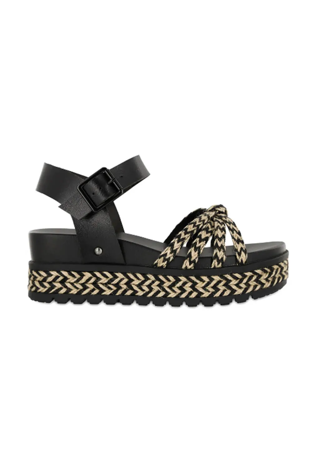 MIA Kehlani Rope Platform Sandals for Women in Black | MH2370-BLACK/NATURAL