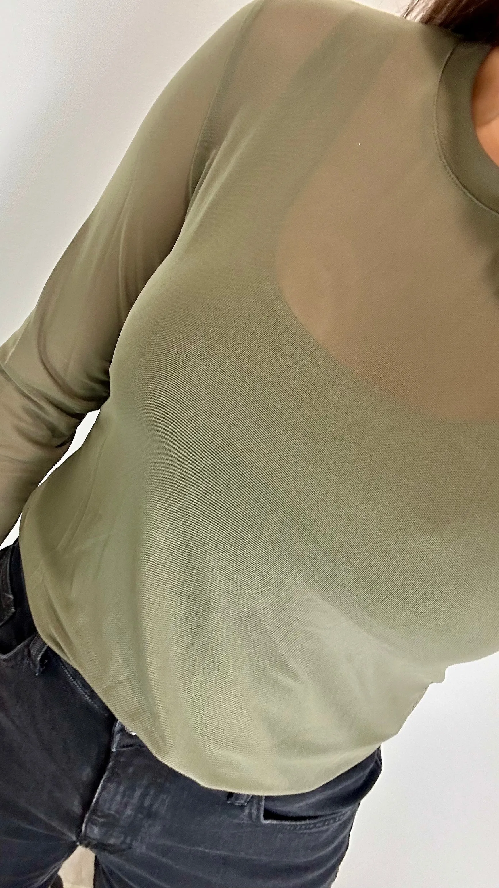 MILITARY GREEN SHEER TOP