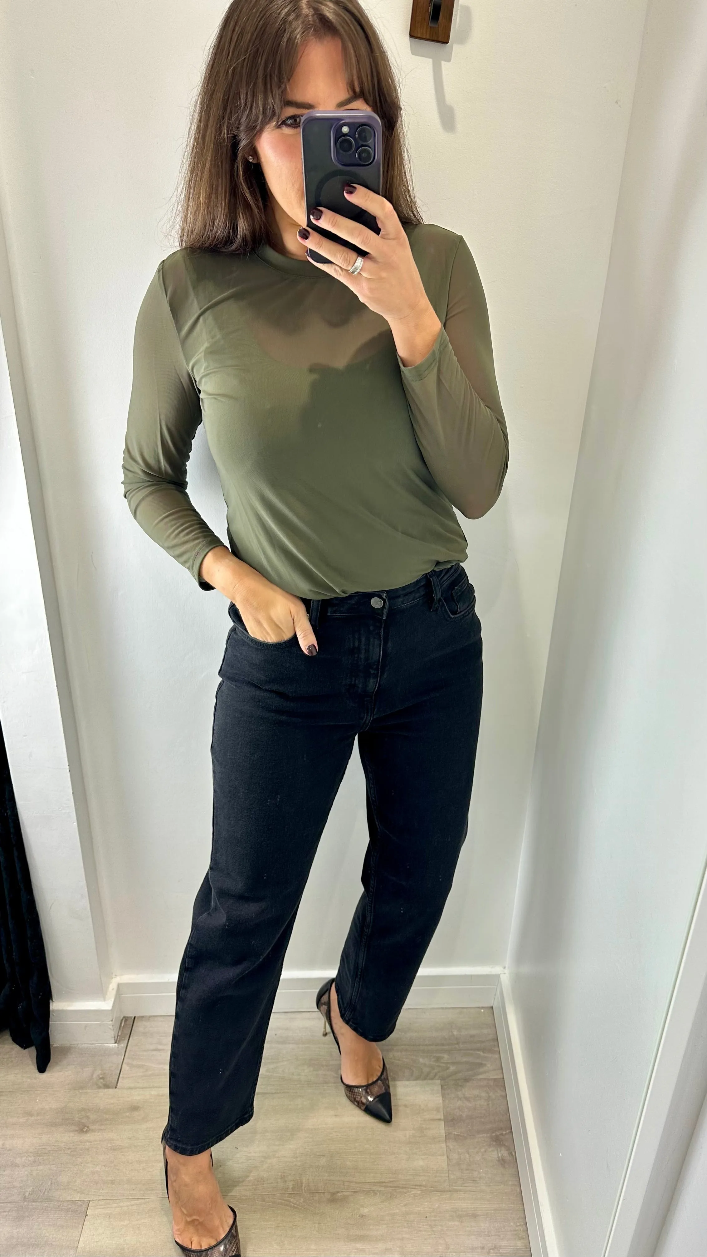 MILITARY GREEN SHEER TOP