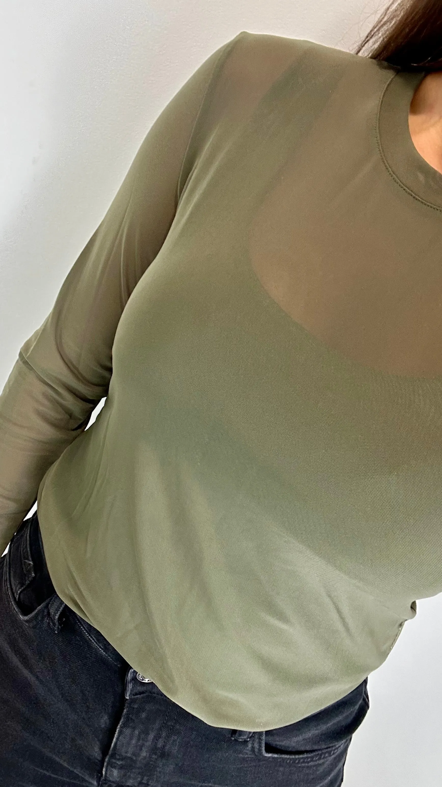 MILITARY GREEN SHEER TOP