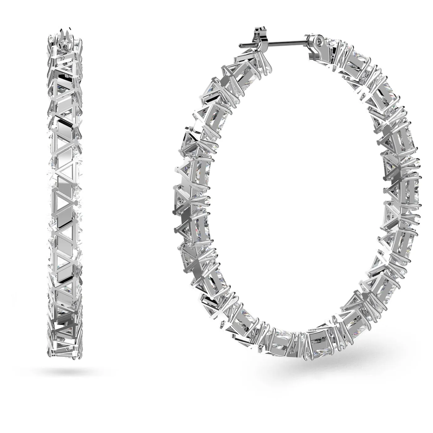 Millenia hoop earrings Triangle Swarovski Zirconia, White, Rhodium plated 5632466