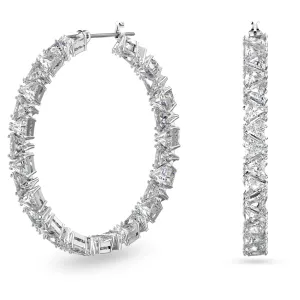 Millenia hoop earrings Triangle Swarovski Zirconia, White, Rhodium plated 5632466