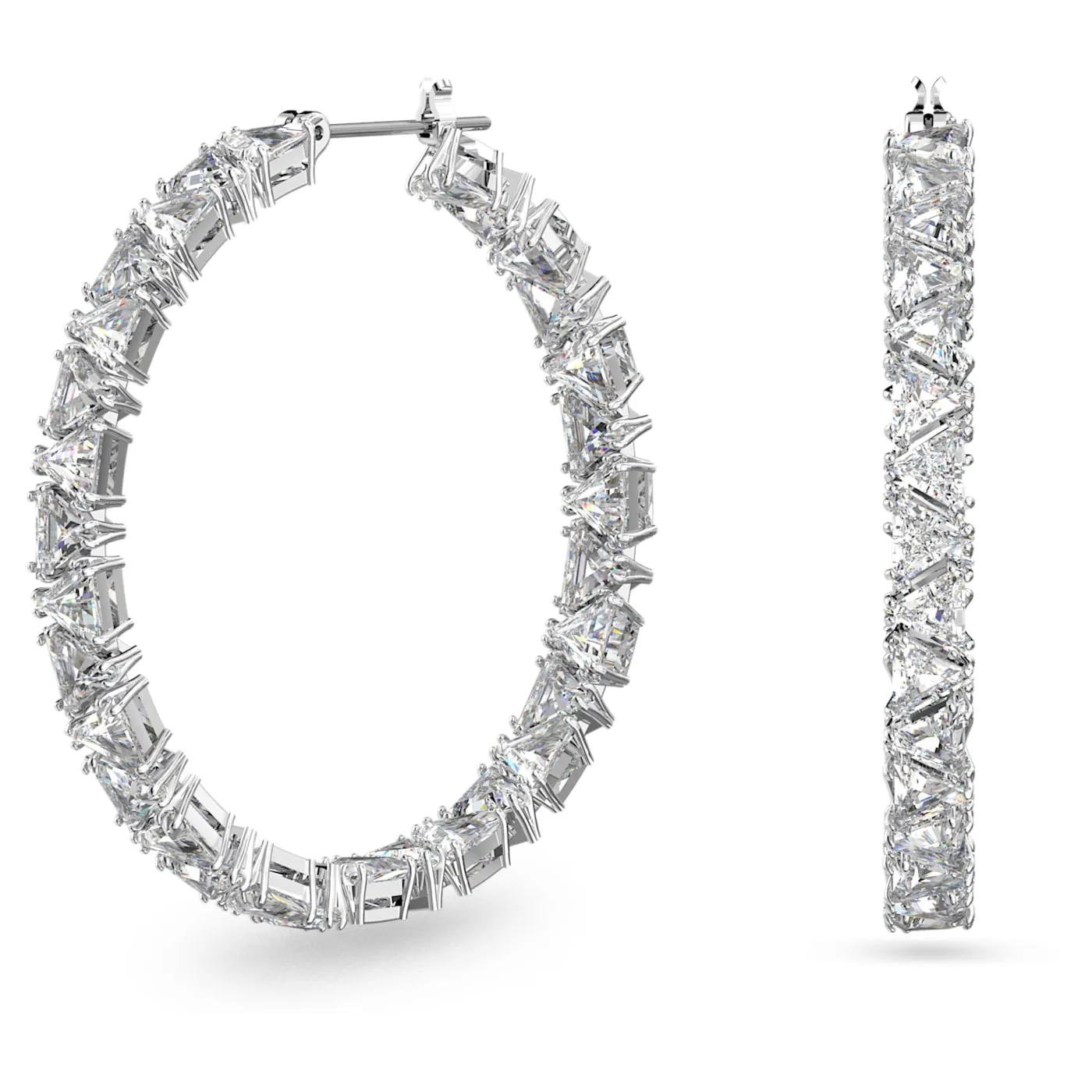Millenia hoop earrings Triangle Swarovski Zirconia, White, Rhodium plated 5632466