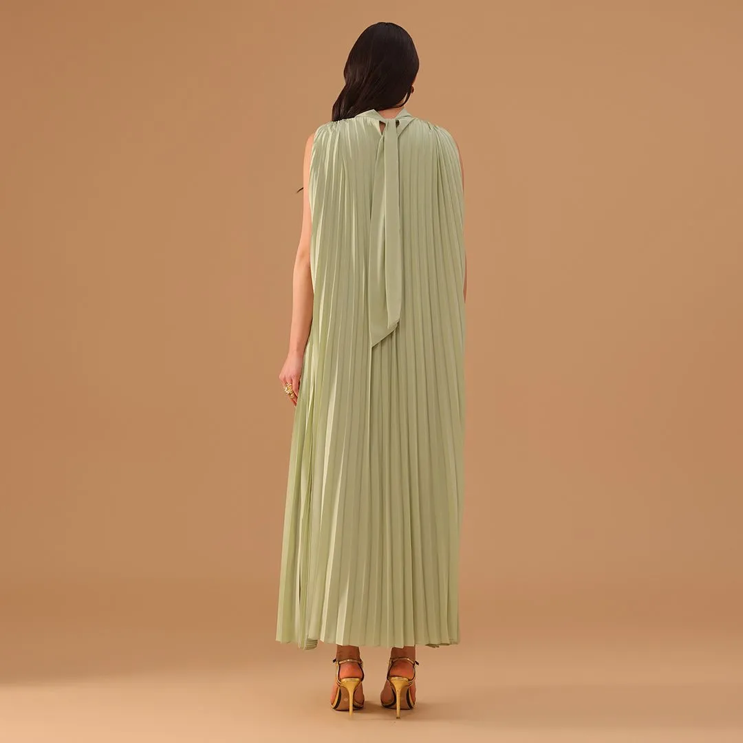 Mint Green Sleeveless Chiffon Pleated Dress