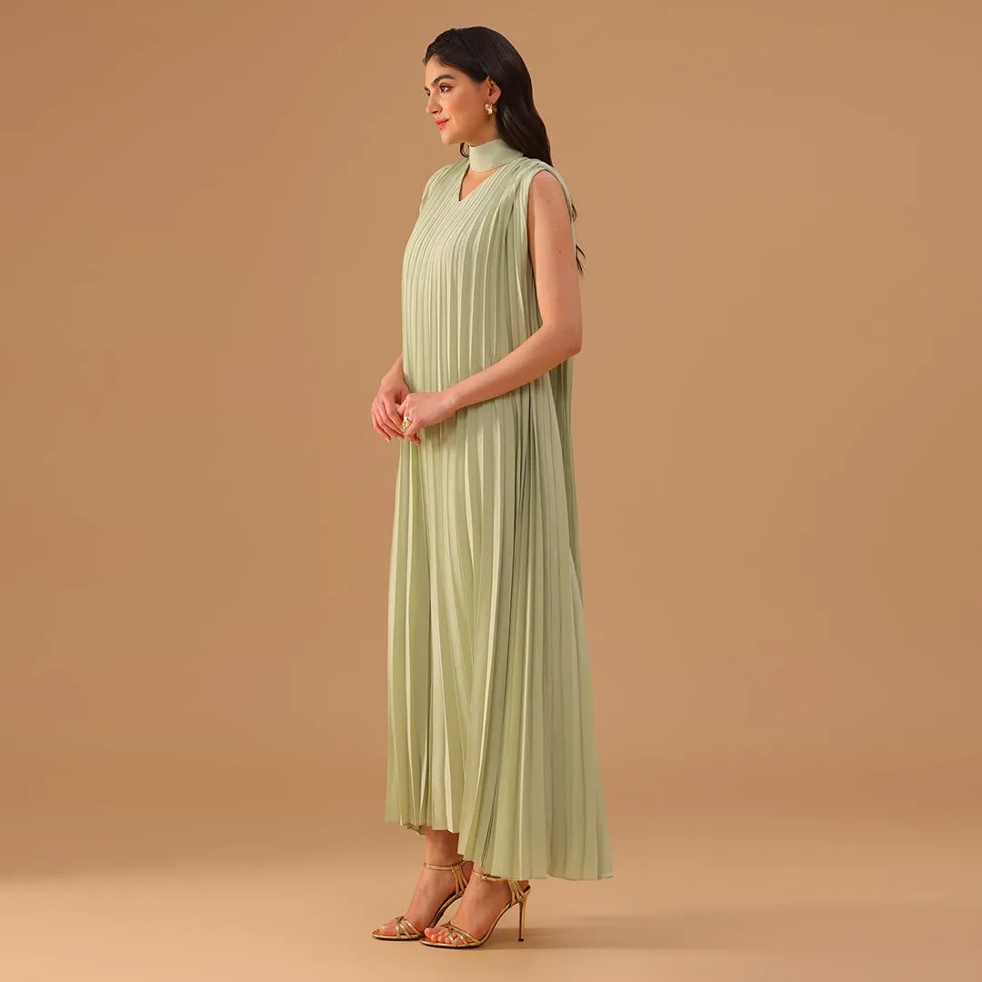 Mint Green Sleeveless Chiffon Pleated Dress