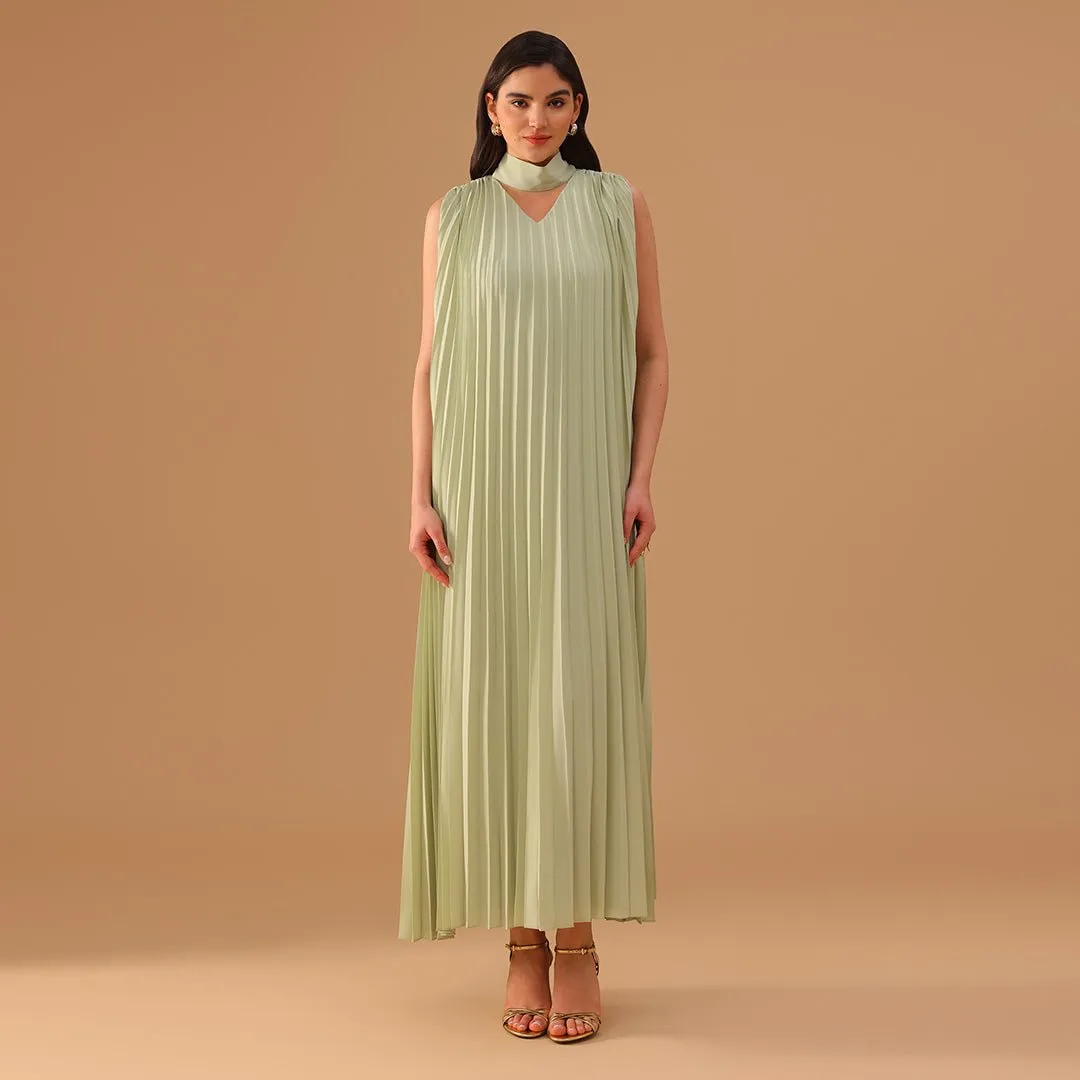 Mint Green Sleeveless Chiffon Pleated Dress