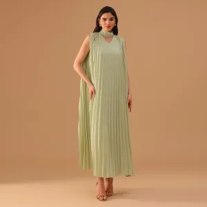 Mint Green Sleeveless Chiffon Pleated Dress