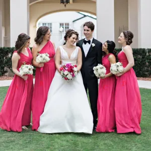 Mismatched Charming Simple Hot Pink Long Cheap Chiffon Bridesmaid Dresses, BDS0017