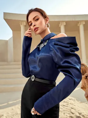 Modely Women's Cold Shoulder Shirt With Rhinestone Decoration