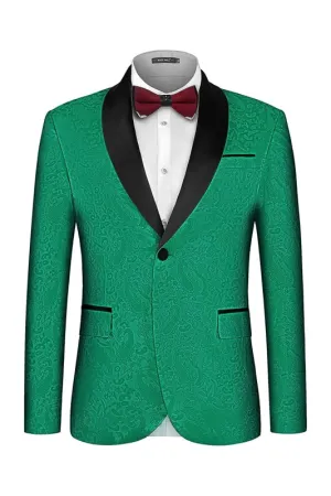 Modern Green Shawl Lapel Jacquard Wedding Suit for Men