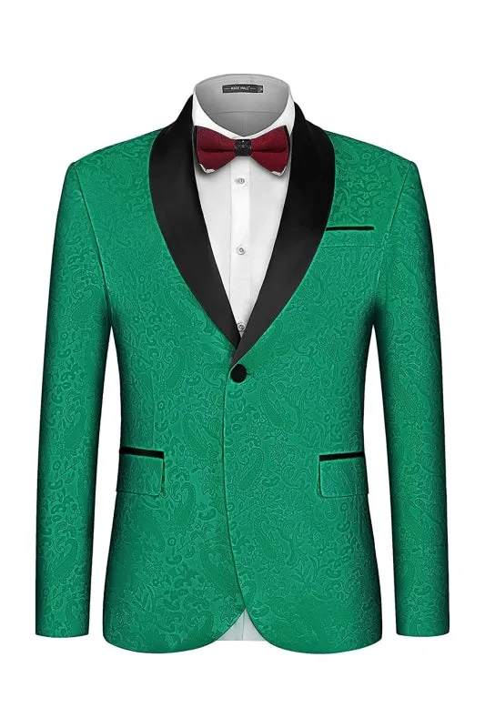 Modern Green Shawl Lapel Jacquard Wedding Suit for Men
