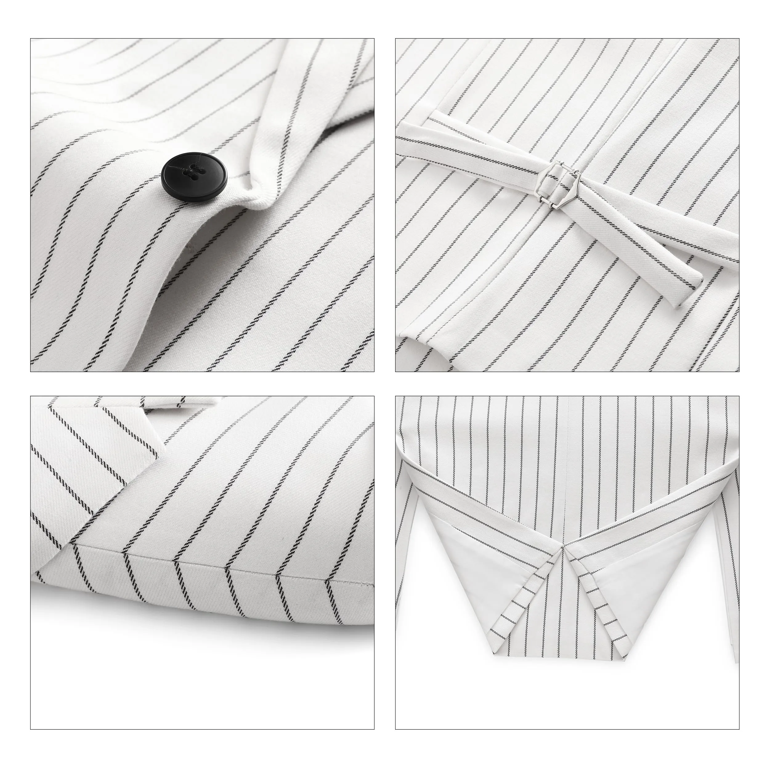 MOGU Mens 3 Piece Pinstripe Suit Slim Fit Double Vents Tuxedo Jacket Vest & Pants Casual Dress Set