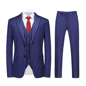 MOGU Mens 3 Piece Pinstripe Suit Slim Fit Double Vents Tuxedo Jacket Vest & Pants Casual Dress Set