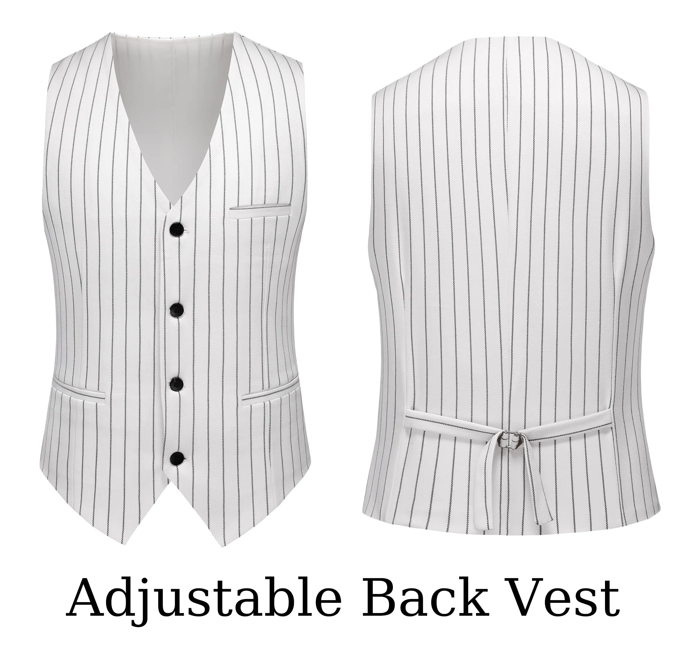 MOGU Mens 3 Piece Pinstripe Suit Slim Fit Double Vents Tuxedo Jacket Vest & Pants Casual Dress Set