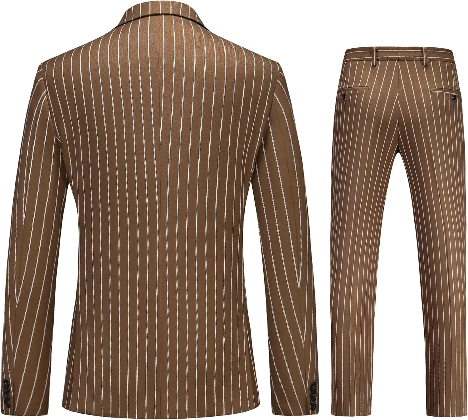 MOGU Mens 3 Piece Pinstripe Suit Slim Fit Double Vents Tuxedo Jacket Vest & Pants Casual Dress Set