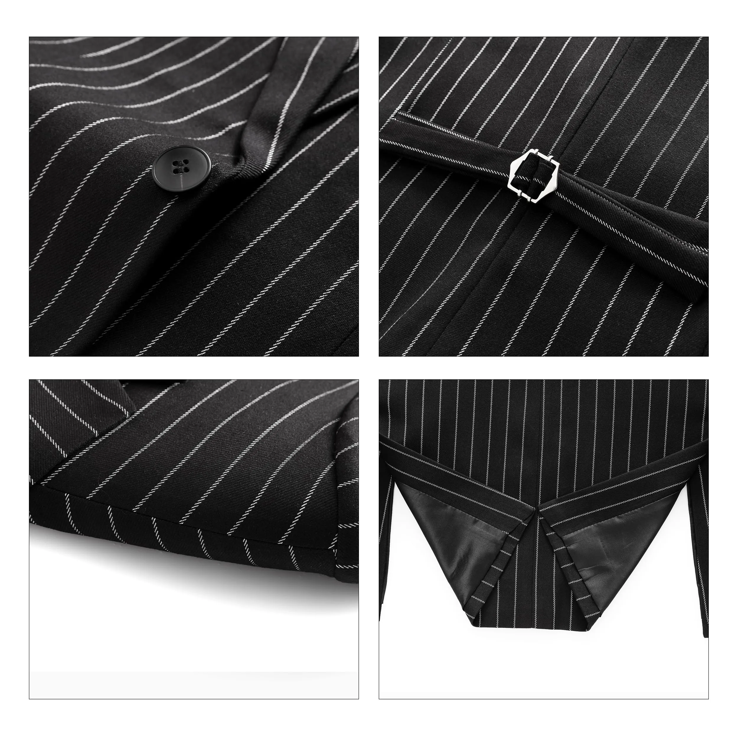 MOGU Mens 3 Piece Pinstripe Suit Slim Fit Double Vents Tuxedo Jacket Vest & Pants Casual Dress Set