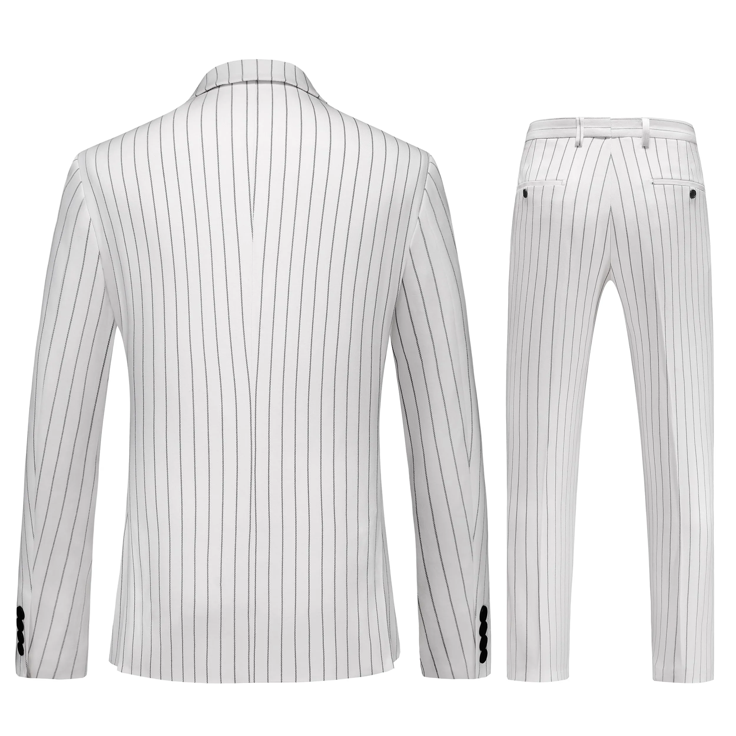 MOGU Mens 3 Piece Pinstripe Suit Slim Fit Double Vents Tuxedo Jacket Vest & Pants Casual Dress Set