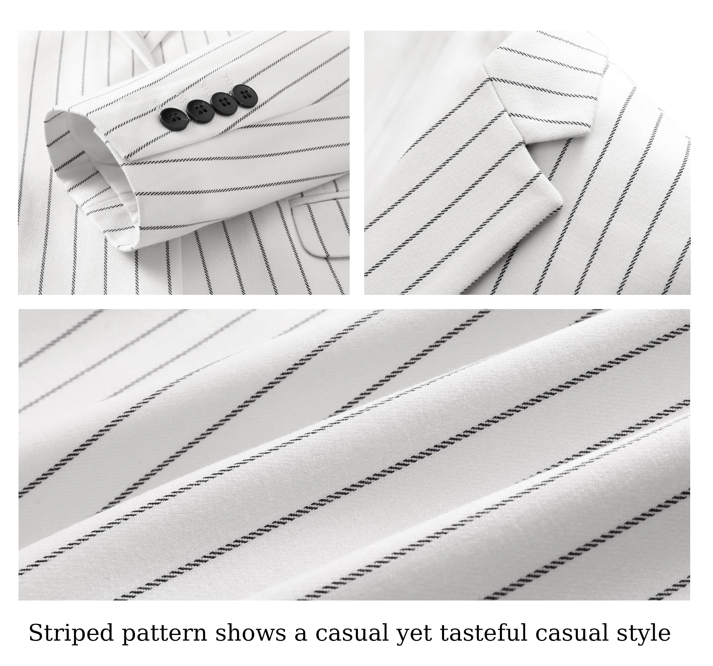 MOGU Mens 3 Piece Pinstripe Suit Slim Fit Double Vents Tuxedo Jacket Vest & Pants Casual Dress Set