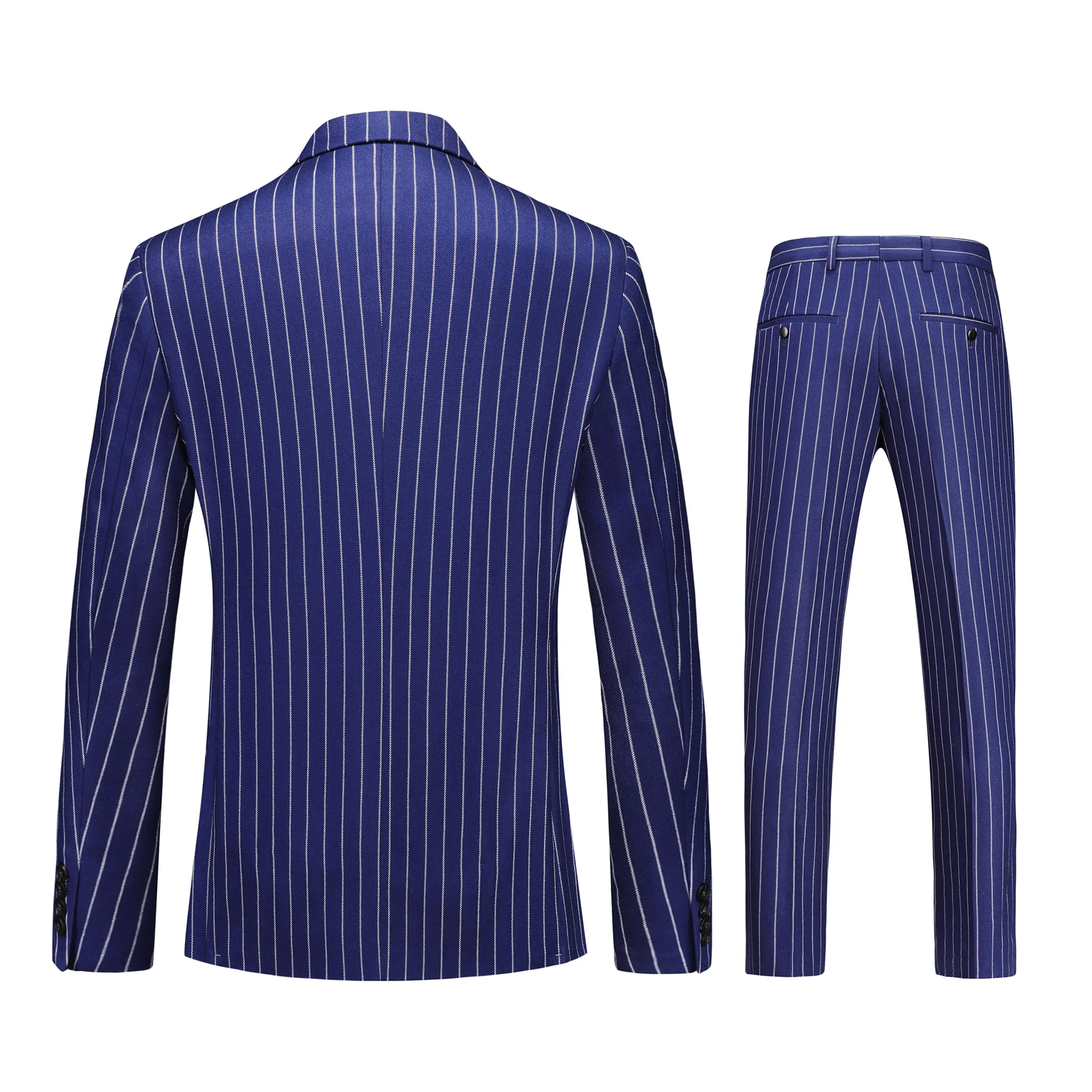 MOGU Mens 3 Piece Pinstripe Suit Slim Fit Double Vents Tuxedo Jacket Vest & Pants Casual Dress Set