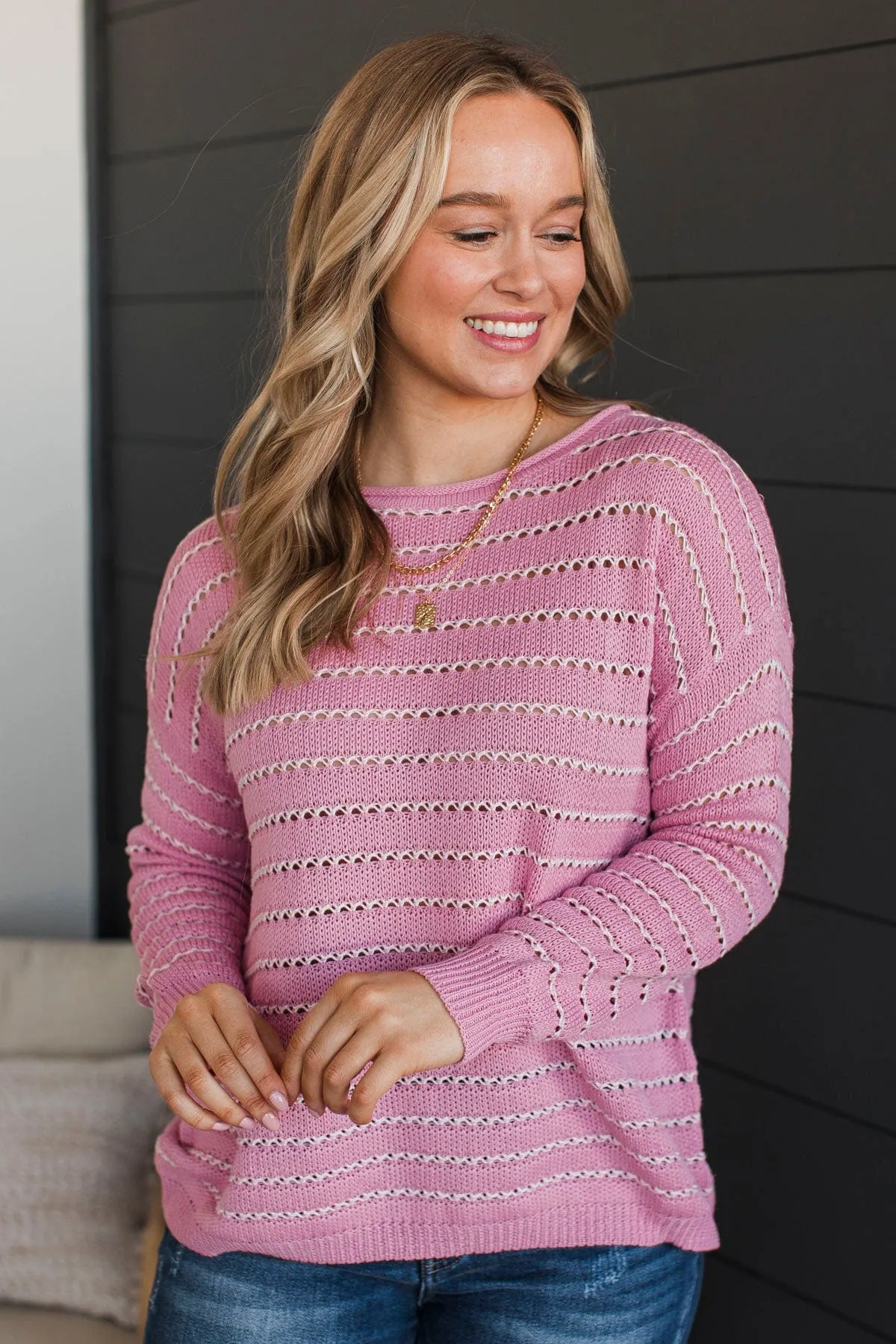 Moments of Kindness Striped Knit Sweater- Pink