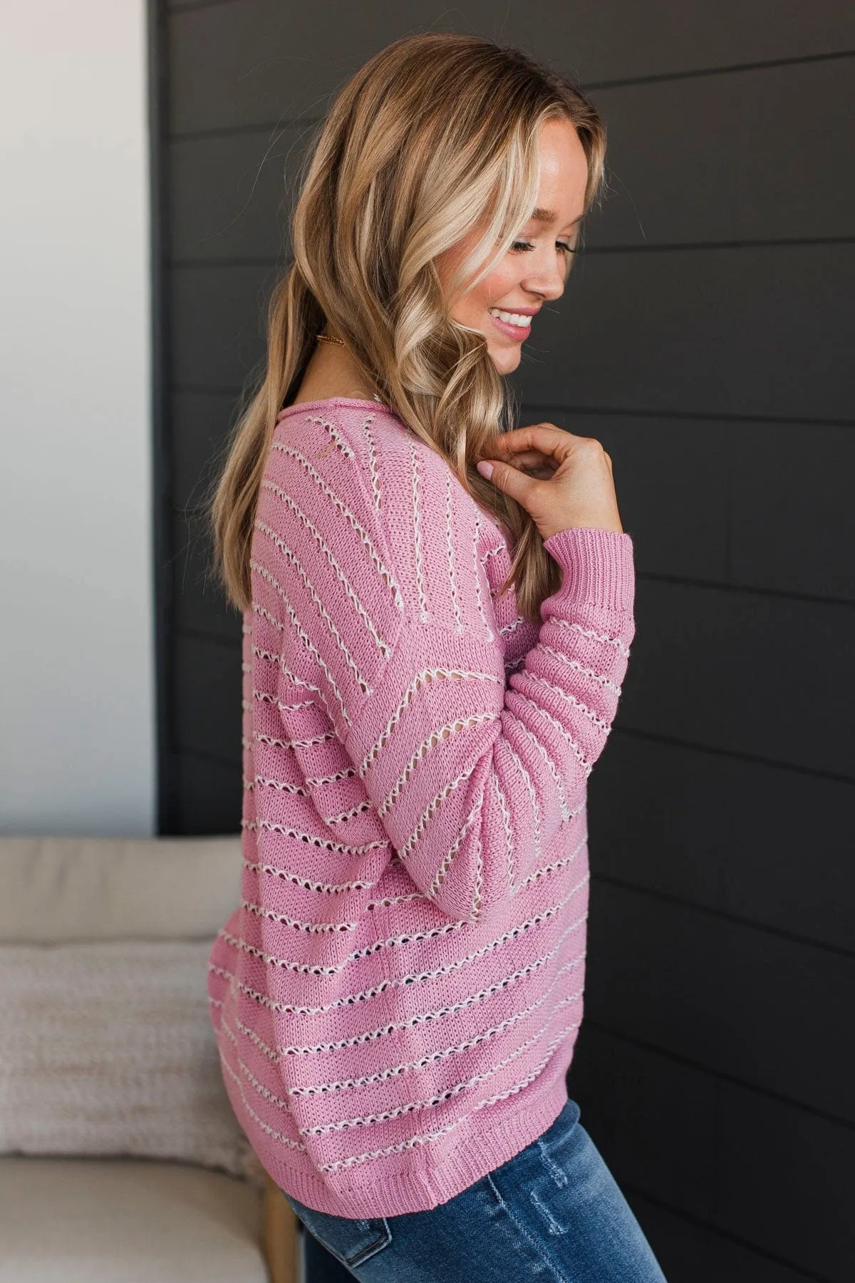 Moments of Kindness Striped Knit Sweater- Pink