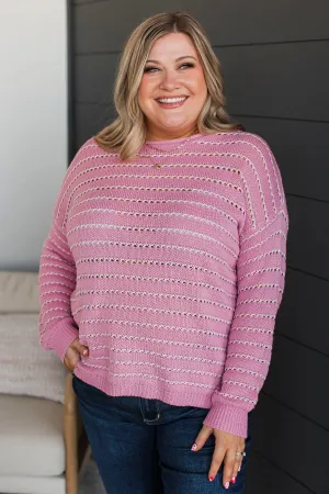 Moments of Kindness Striped Knit Sweater- Pink